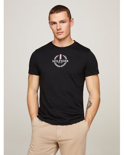 Tommy Hilfiger T-shirt ajusté Global Stripe à logo blason - Noir