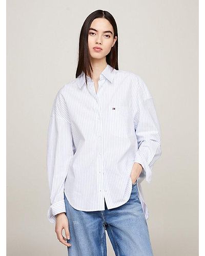 Tommy Hilfiger Oversized Fit Bluse mit Längsstreifen - Weiß