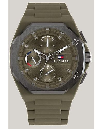 Tommy Hilfiger Grüne Multifunktions-Uhr mit Silikon-Armband - Grau