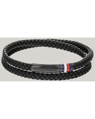 Tommy Hilfiger Double bracelet en cuir tressé noir - Multicolore