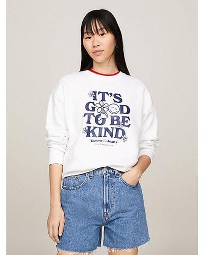 Tommy Hilfiger Sweatshirt mit Rundhalsausschnitt und Slogan - Weiß