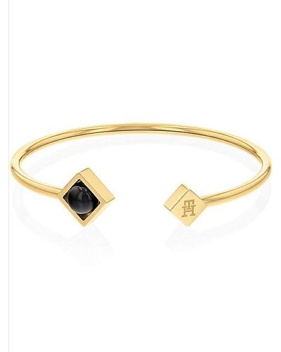 Tommy Hilfiger Vergulde C-vormige Armband Met Onyx Bol - Metallic