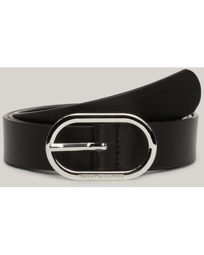 Tommy Hilfiger Chic Oval Buckle Leather Belt - Black