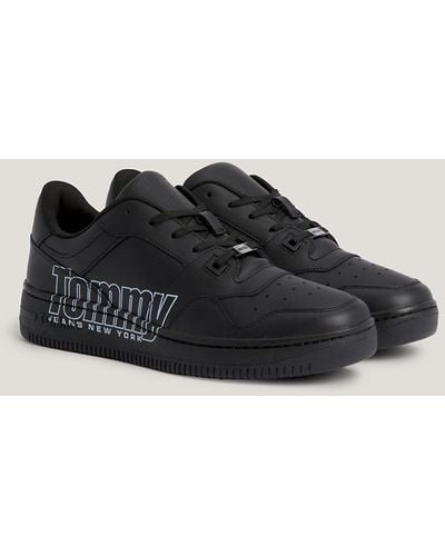 Tommy Hilfiger Chaussures de basket en cuir à logo contrasté - Noir