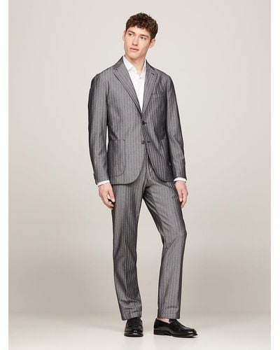 Tommy Hilfiger Stripe Washed Jersey Slim Fit Suit - Grey