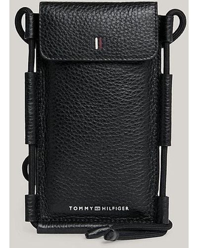 Tommy Hilfiger Leren Telefoontasje Met Logo - Zwart