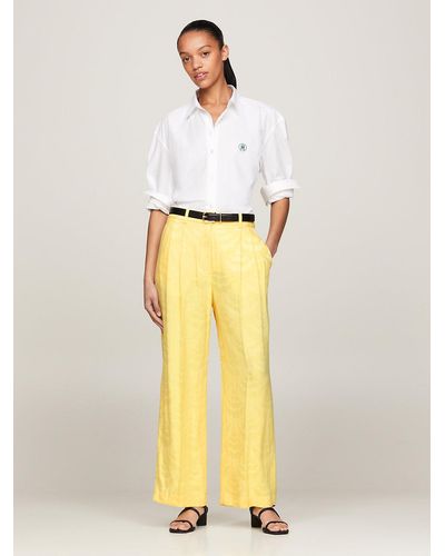 Tommy Hilfiger Scallop Jacquard High Rise Tapered Leg Trousers - Yellow