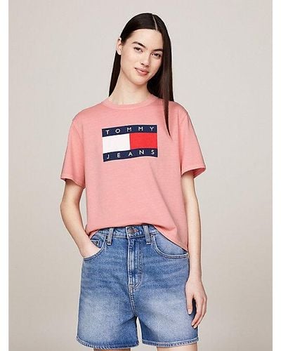 Tommy Hilfiger Boxy Fit T-Shirt mit Flag-Badge - Rot