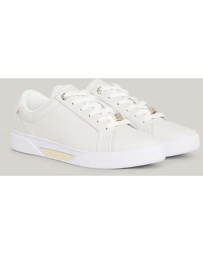 Tommy Hilfiger Metallic Logo Leather Cupsole Court Trainers - White
