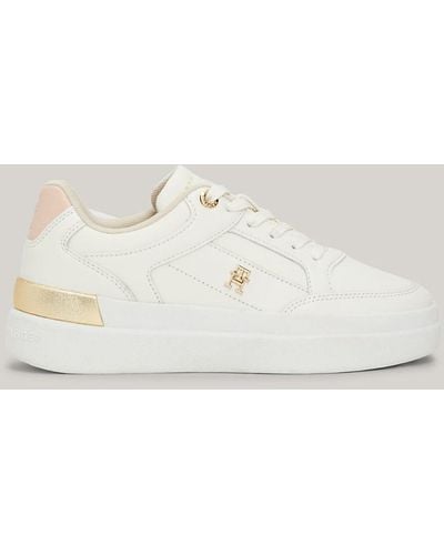 Tommy Hilfiger Th Monogram Metallic Leather Court Trainers - White