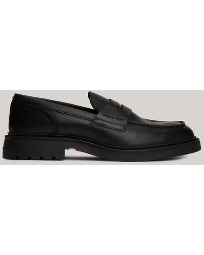 Tommy Hilfiger Leather Chunky Sole Loafers - Black