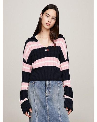 Tommy Hilfiger Cropped Boxy Fit Pullover mit V-Ausschnitt - Blau