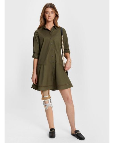 Tommy Hilfiger Adaptive Lace Logo Knee Length Shirt Dress - Green