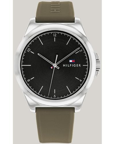 Tommy Hilfiger Stainless Steel Green Silicone Strap Watch - Grey