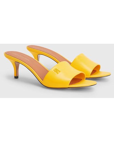 Tommy Hilfiger Elevated Leather Monogram Mid Heel Mules - Yellow