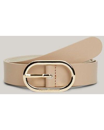 Tommy Hilfiger Chic Leren Riem Met Ovale Gesp - Naturel