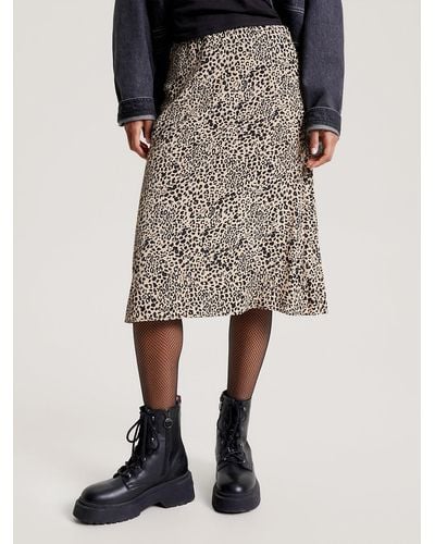 Tommy Hilfiger Leopard Print Straight Flare Skirt - Black