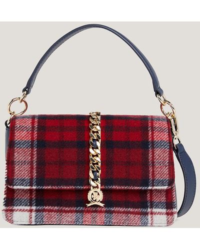 Tommy Hilfiger Luxe Leather Tartan Check Crossover Bag - Red