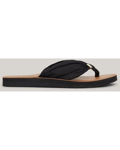 Tommy Hilfiger Elevated Ruched Strap Flat Beach Sandals - Black