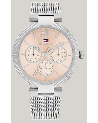 Tommy Hilfiger Uhr mit Stahl-Mesh-Armband und rosa Zifferblatt - Weiß