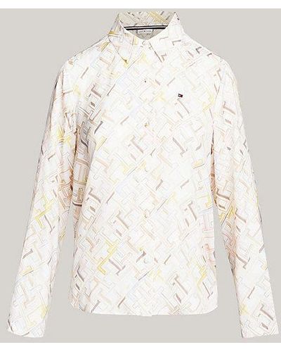 Tommy Hilfiger Th Monogram Pyjamaset Met Overhemd En Broek - Naturel
