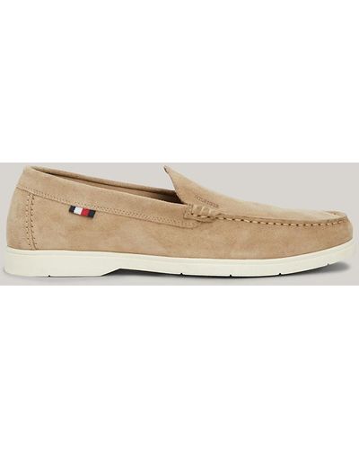 Tommy Hilfiger Casual Suede Contrast Sole Loafers - Natural