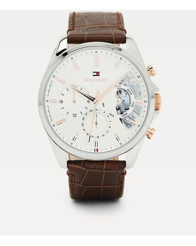 Tommy Hilfiger Brown Croco-print Leather Watch - Natural