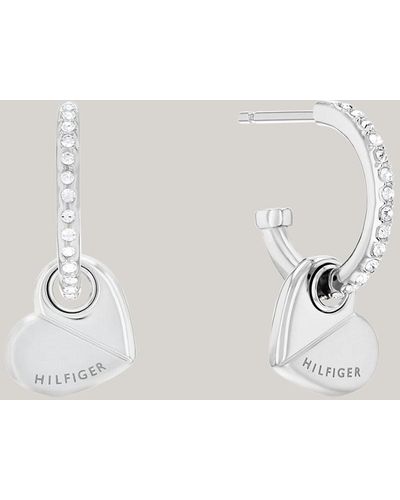 Tommy Hilfiger Crystal-embellished Heart Charm Earrings - Natural