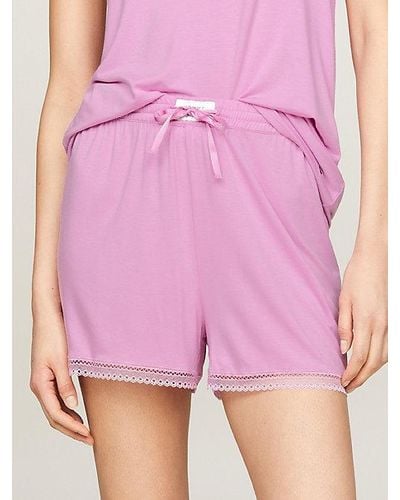 Tommy Hilfiger Pyjama-Shorts mit Spitzenbesatz und Logo - Pink