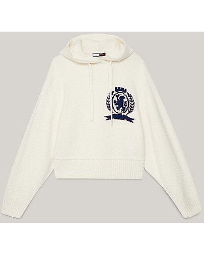 Tommy Hilfiger Crest Relaxed Fit Strick-Hoodie aus Wolle - Natur