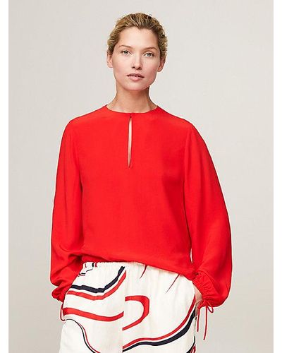 Tommy Hilfiger Relaxed Crêpe Blouse Met Keyhole-opening - Rood