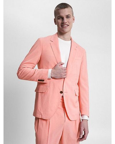 Tommy Hilfiger Garment-dyed Slim Fit Blazer Van Wol - Roze