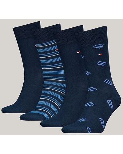 Tommy Hilfiger 4-pack Th Monogram Socks Gift Box - Blue