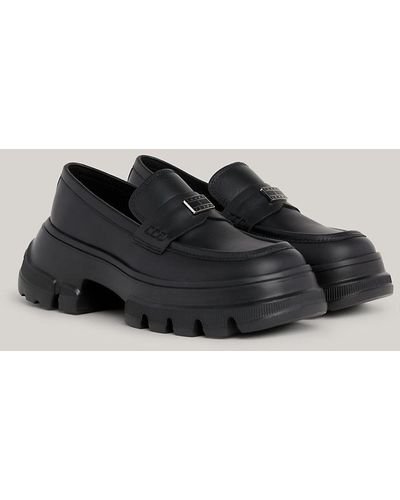 Tommy Hilfiger Leather Chunky Cleat Sole Loafers - Black