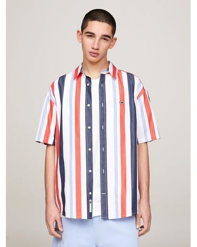 Tommy Hilfiger Multicolour Stripe Relaxed Short Sleeve Shirt - Red