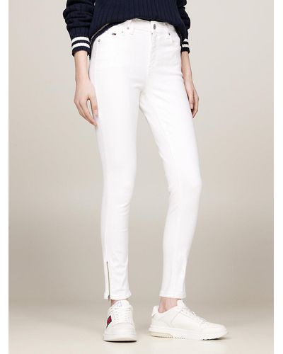 Tommy Hilfiger Nora Mid Rise Skinny Ankle Zip White Jeans - Natural
