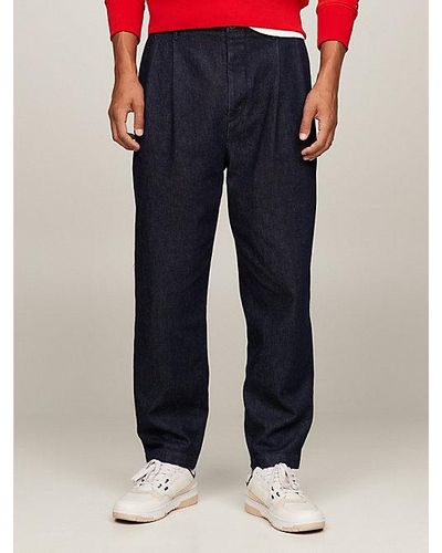 Tommy Hilfiger Denim Relaxed Fit Chino Met Plooien - Blauw