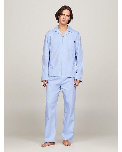 Tommy Hilfiger Th Monogram Geweven Pyjama-overhemd - Blauw