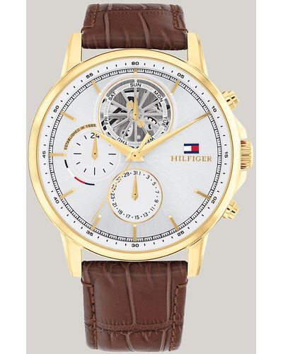 Tommy Hilfiger Ionic Gold-plated Leather Strap Sub-counter Watch - Grey