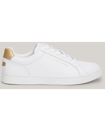 Tommy Hilfiger Essential Metallic Heel Leather Cupsole Trainers - White
