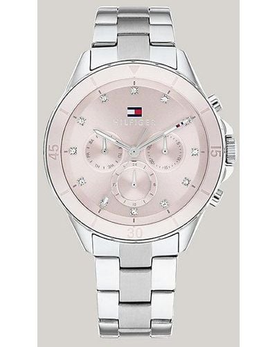Tommy Hilfiger Edelstahl-Armbanduhr mit rosa Zifferblatt - Grau