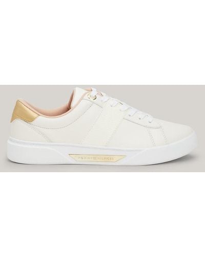 Tommy Hilfiger Casual Chic Leather Court Trainers - Natural