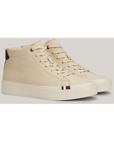Tommy Hilfiger Premium Leather Th Monogram Trainers - Natural