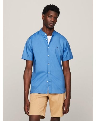 Tommy Hilfiger Th Flex Short Sleeve Regular Grandad Shirt - Blue
