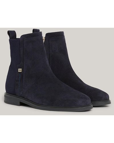 Tommy Hilfiger Bottines Essential en daim à plaque drapeau - Bleu