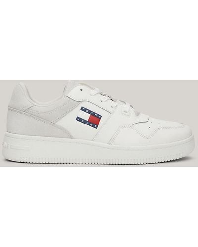 Tommy Hilfiger Retro Fine Cleat Leather Basketball Trainers - Natural