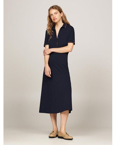 Tommy Hilfiger Topstitch Fit And Flare Polo Dress - Blue