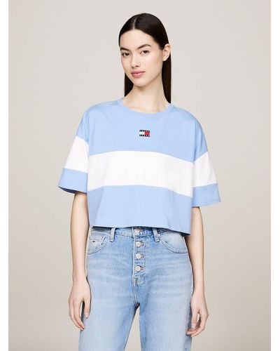Tommy Hilfiger Cropped Colour-blocked Badge T-shirt - Blue