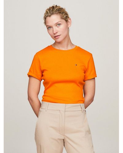 Tommy Hilfiger Flag Embroidery Slim Fit T-shirt - Orange