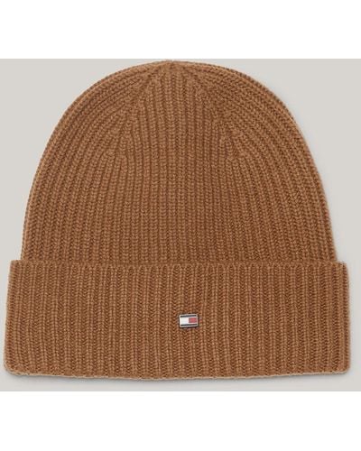 Tommy Hilfiger Elevated Cashmere Flag Plaque Beanie - Brown